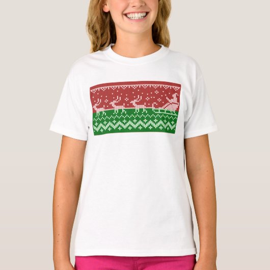 醜いセーターサンタクロースそりとトナカイ Tシャツ (正面)