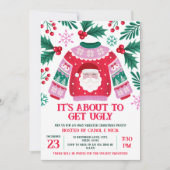 醜いセーターサンタコスチュームパーティーグリーンと赤 招待状 (正面)