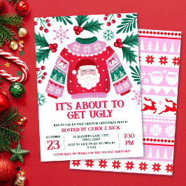 醜いセーターサンタコスチュームパーティーグリーンと赤 招待状