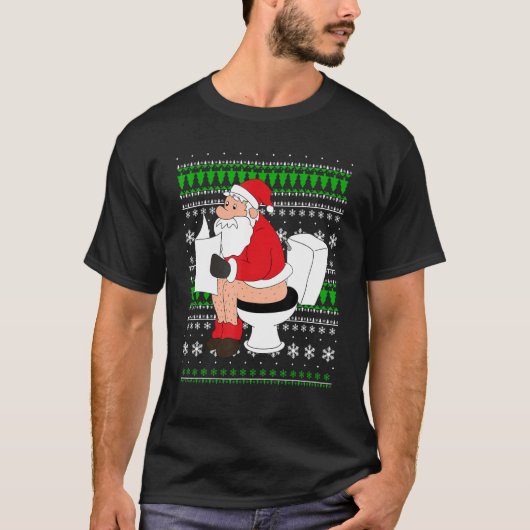 醜いセーターサンタトイレおもしろいクリスマス Tシャツ (正面)