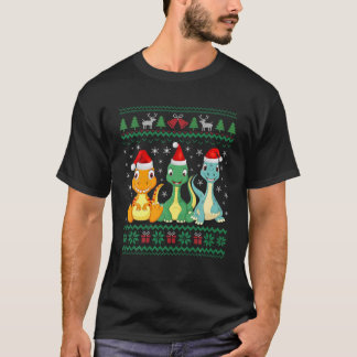 醜いセーターサンタハットクリスマス恐竜の恋人アン Tシャツ
