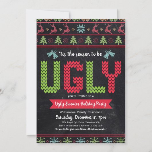 醜いセーターシャルボードクリスマスホリデーパーティー 招待状 (正面)