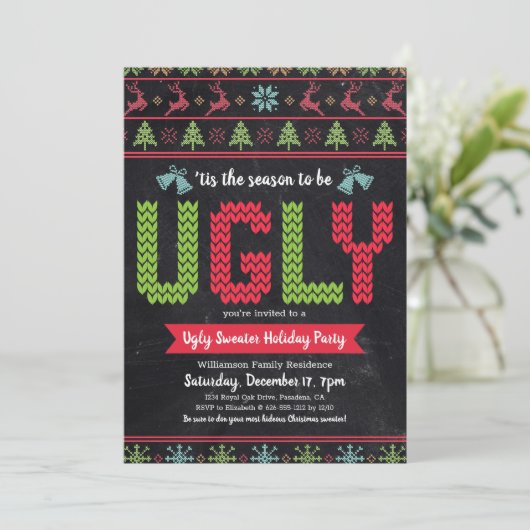 醜いセーターシャルボードクリスマスホリデーパーティー 招待状 (スタンド正面)