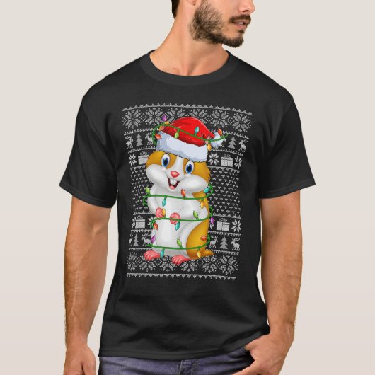 醜いセータースタイルクリスマスライツサンタハムスタークリス Tシャツ (正面)