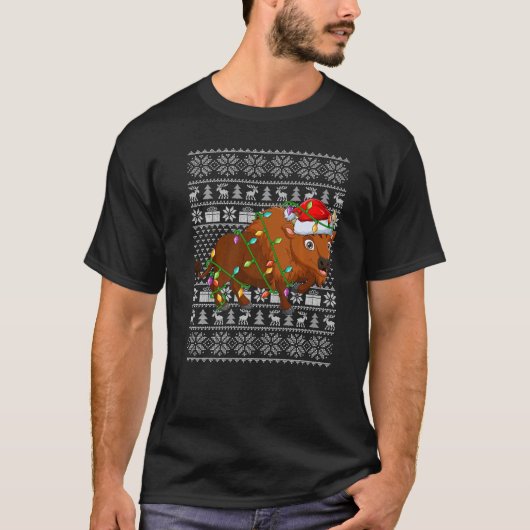醜いセータースタイルクリスマスライツサンタビソンクリステム Tシャツ (正面)