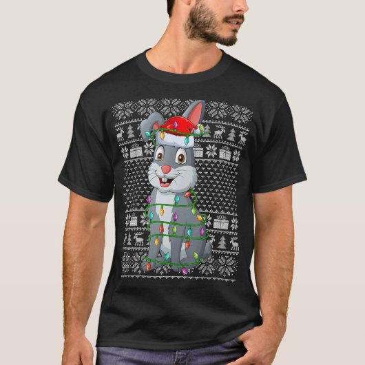 醜いセータースタイルクリスマスライツサンタラビットキリスト Tシャツ (正面)
