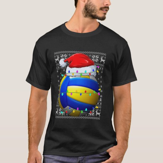 醜いセータースポーツプレーヤーサンタハットバレーボールCh Tシャツ (正面)