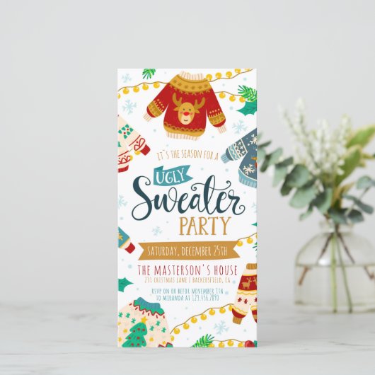 醜いセーターデジタルクリスマスパーティの招待状 シーズンカード (スタンド正面)