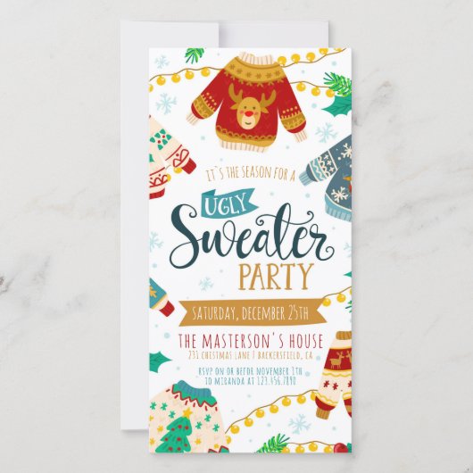醜いセーターデジタルクリスマスパーティの招待状 シーズンカード (正面)