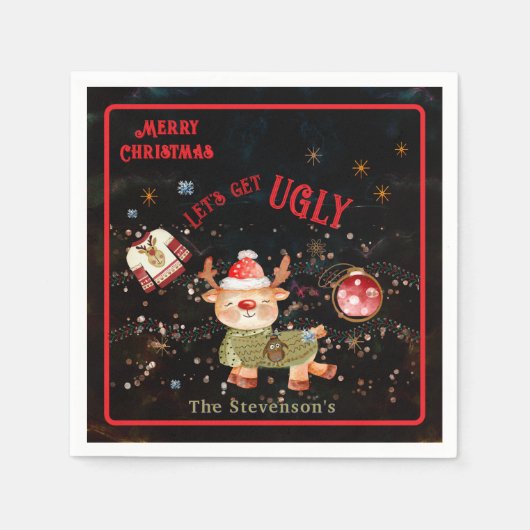 醜いセータートインデアホリデイ スタンダードカクテルナプキン (正面)