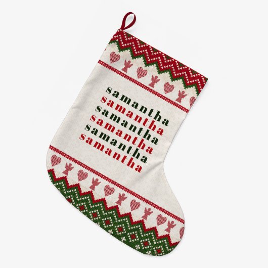 醜いセーターニットハイゲエンジェルスハートクリスマス ラージクリスマスストッキング (正面 (吊り時))