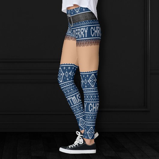 醜いセーターネイビーブルーショートスカート |中程度のスキン レギンス