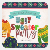 醜いセーターパターンクリスマスパーティの招待状 スクエアシール (正面)