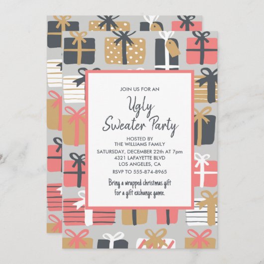 醜いセーターパーティの招待状かわいいギフト 招待状 (正面/裏面)