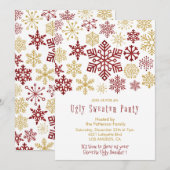 醜いセーターパーティの招待状エレガント雪片 招待状 (正面/裏面)