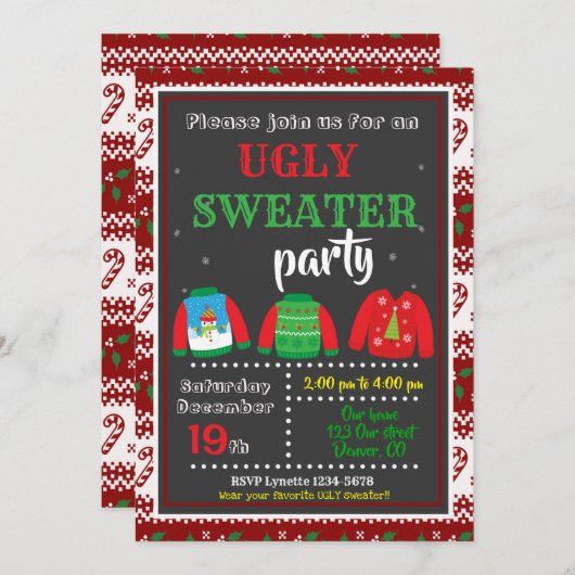 醜いセーターパーティの招待状クリスマス招待状 招待状 (正面/裏面)