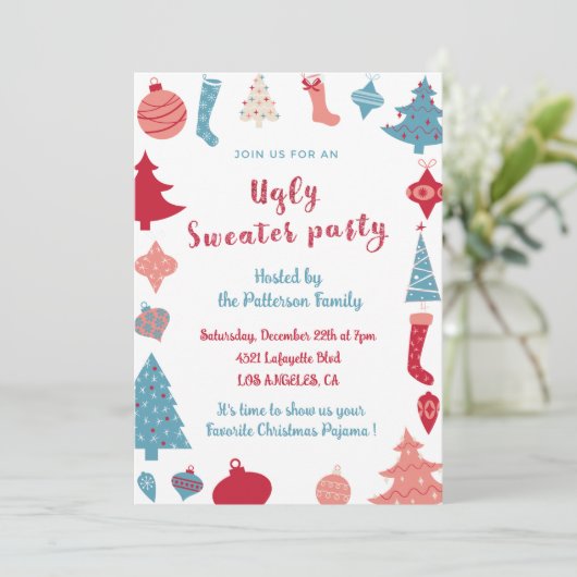 醜いセーターパーティの招待状ビジネス素朴 招待状 (スタンド正面)