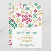 醜いセーターパーティの招待状モダン雪片 招待状 (正面/裏面)