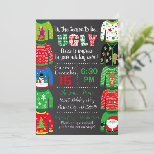 醜いセーターパーティの招待状 – クリスマスパーティー 招待状 (スタンド正面)