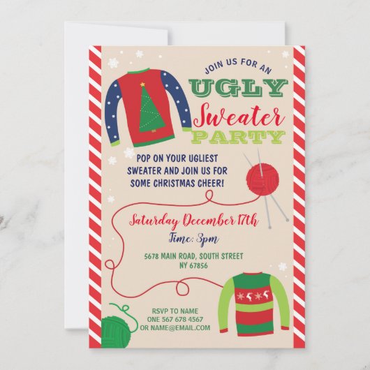 醜いセーターパーティークリスマスホリデーズ招待状 招待状 (正面)