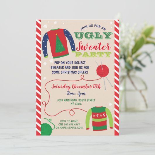 醜いセーターパーティークリスマスホリデーズ招待状 招待状 (スタンド正面)