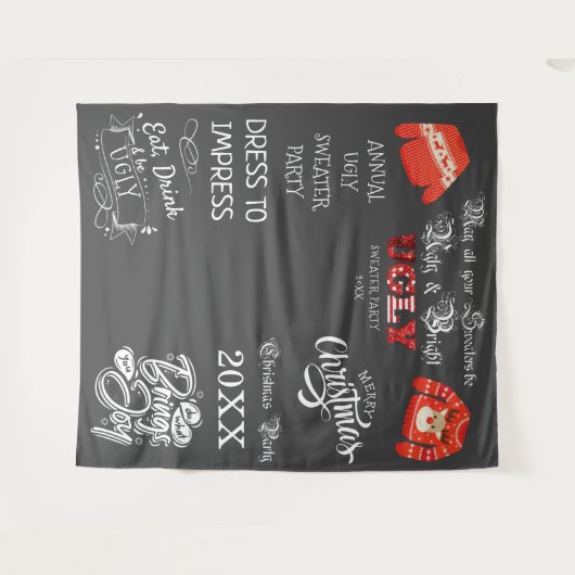 醜いセーターパーティー写真の背景 タペストリー (正面(横))