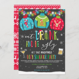 醜いセーターパーティー食べ招待状ドリンクと醜い 招待状