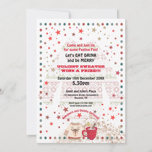 醜いセーターホットチョコレートクリスマスパーティー 招待状 (裏面)
