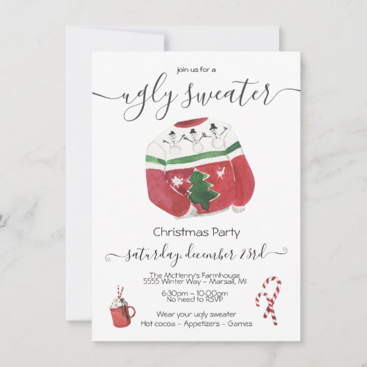 醜いセーターホリデークリスマスパーティー 招待状 (正面)