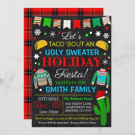 醜いセーターホリデーフィエスタ招待状 招待状 (正面/裏面)