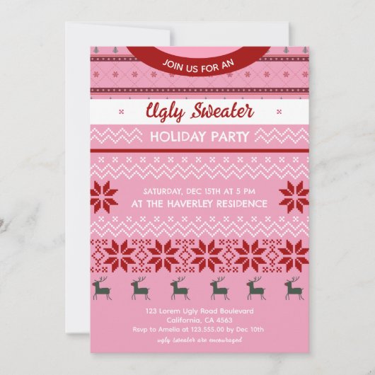 醜いセーターモダンのホリデーパーティー 招待状 (正面)