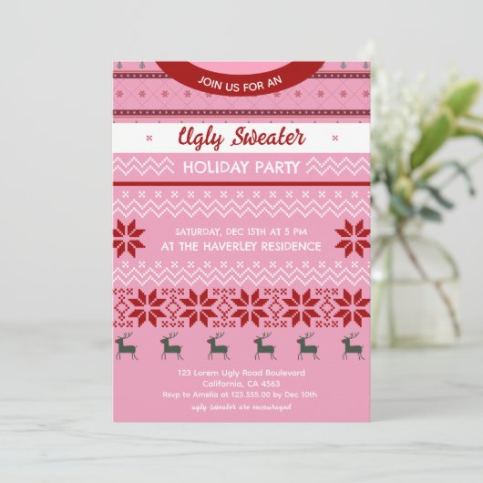 醜いセーターモダンのホリデーパーティー 招待状 (スタンド正面)