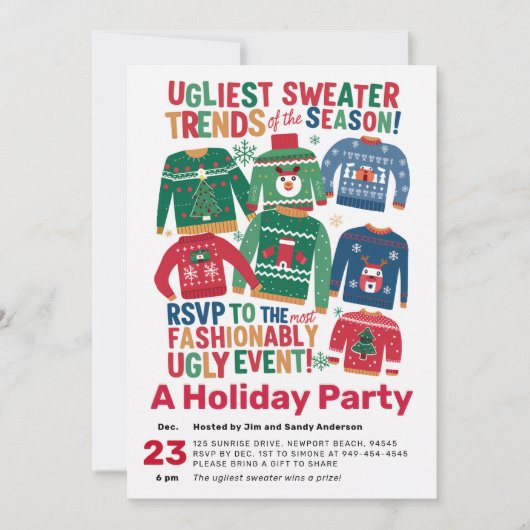 醜いセーターモダンマクシマリストクリスマスパーティー 招待状 (正面)