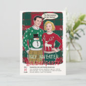 醜いセーターヴィンテージおもしろいレトロクリスマスパーティー 招待状 (スタンド正面)