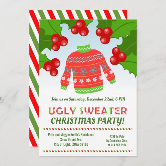 醜いセーター友達クリスマスパーティの招待状 招待状 (正面/裏面)