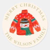 醜いセーター家族かわいいメリークリスマスホリデー ラウンドシール (正面)