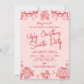 醜いセーター手描きクリスマスパーティー 招待状 (正面)