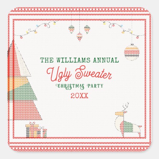 醜いセーター最も醜いコンテストのクリスマスホリデー スクエアシール (正面)
