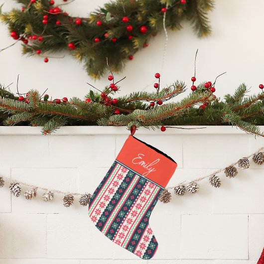 醜いセーター柄かわいいメリークリスマス ラージクリスマスストッキング