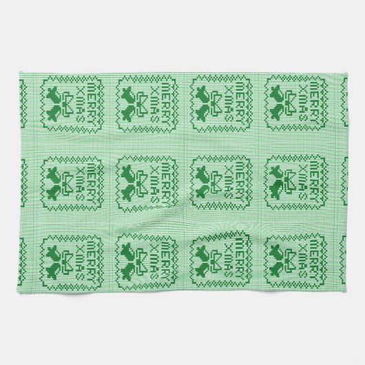 醜いセーター柄のジングルベルとメリークリスマスw キッチンタオル (横)