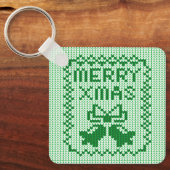 醜いセーター柄のジングルベルとメリークリスマスw キーホルダー (正面)