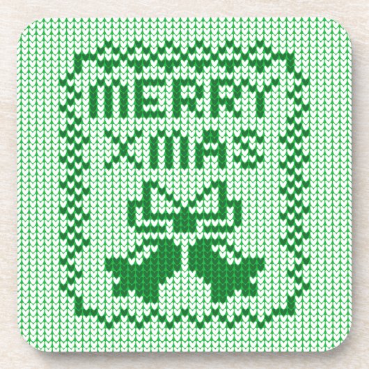 醜いセーター柄のジングルベルとメリークリスマスw コースター (正面)