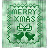 醜いセーター柄のジングルベルとメリークリスマスw シャワーカーテン (正面)