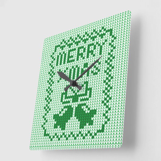 醜いセーター柄のジングルベルとメリークリスマスw スクエア壁時計 (傾斜)