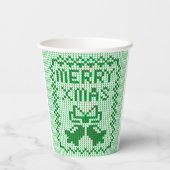 醜いセーター柄のジングルベルとメリークリスマスw 紙コップ (裏面)