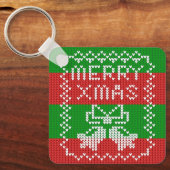 醜いセーター模様のジングルベルメリークリスマス糸 キーホルダー (正面)