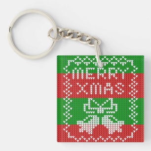 醜いセーター模様のジングルベルメリークリスマス糸 キーホルダー