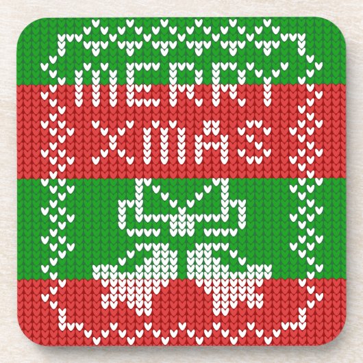醜いセーター模様のジングルベルメリークリスマス糸 コースター (正面)