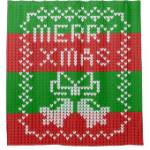 醜いセーター模様のジングルベルメリークリスマス糸 シャワーカーテン (正面)