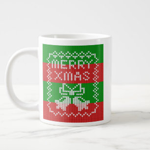 醜いセーター模様のジングルベルメリークリスマス糸 ジャンボコーヒーマグカップ